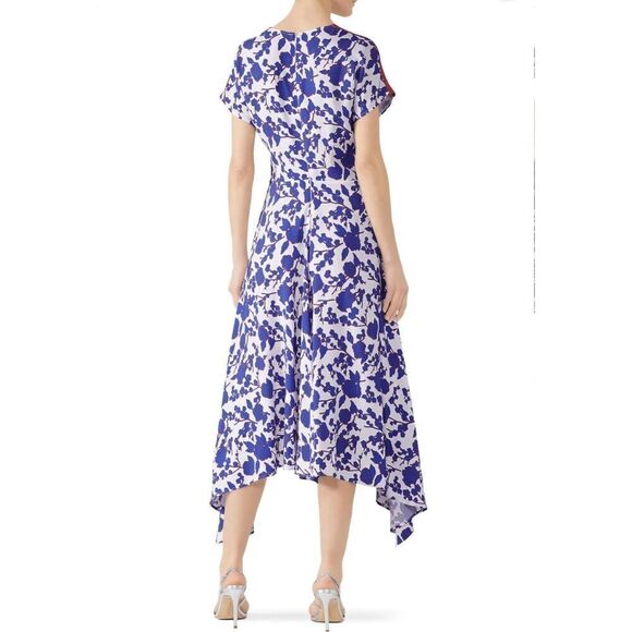 Pinko Floral Midi Dress in Blue & White Size 8 - Picture 2 of 12